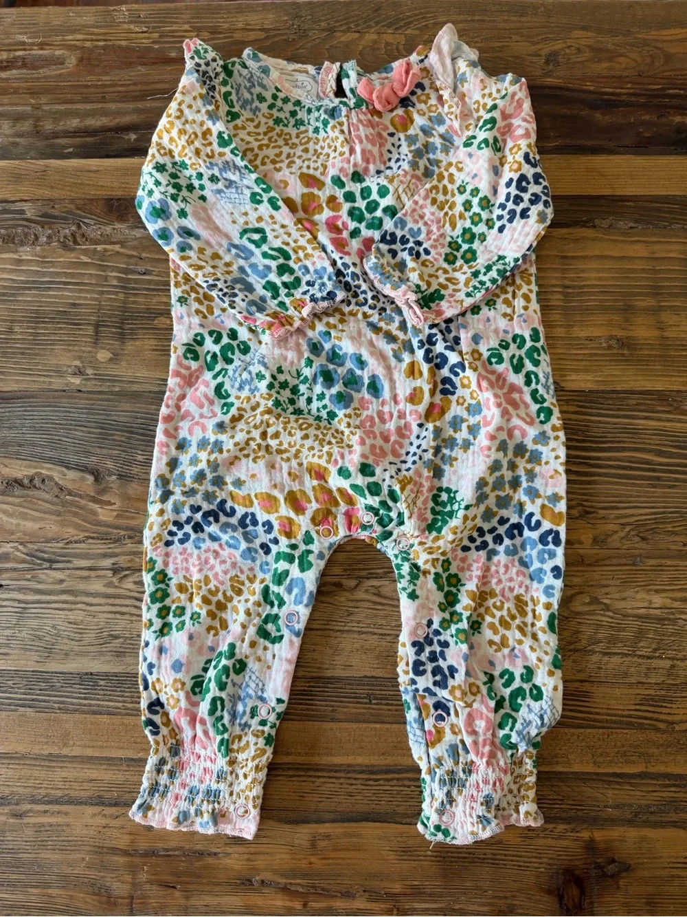 Mud Pie 6-9 MONTHS Multicolor Leopard Print Baby Romper